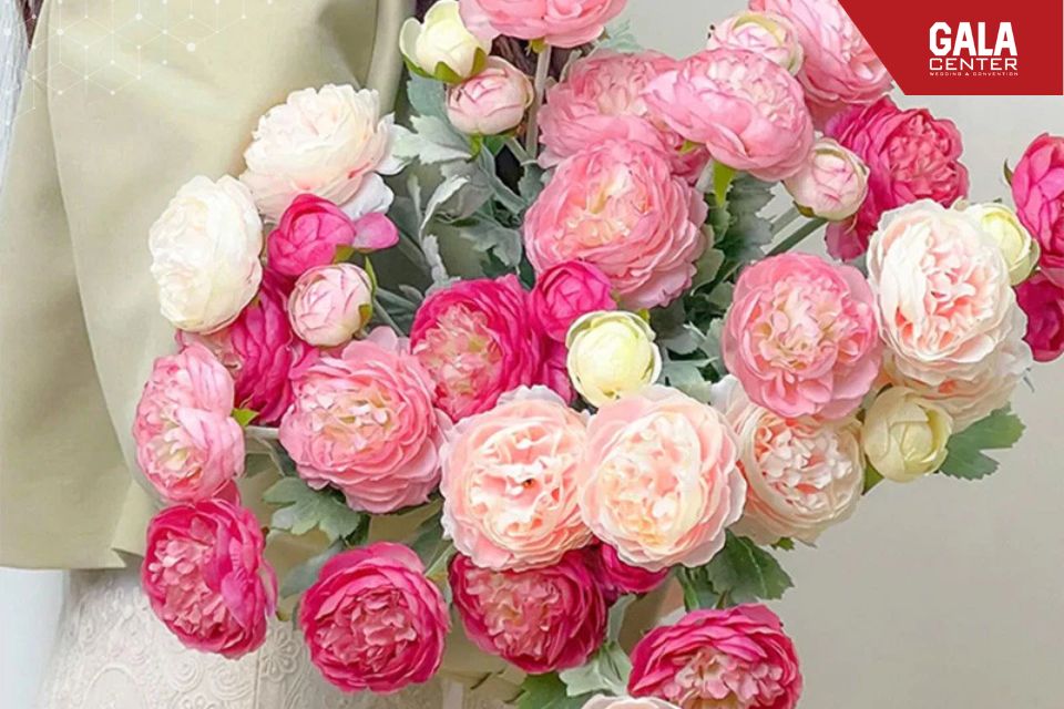 Hoa mẫu đơn mang vẻ đẹp sang trọng, thường được lựa chọn để tạo điểm nhấn nổi bật cho s&acirc;n khấu cưới