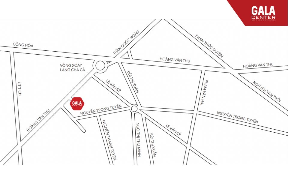 Trung tâm Hội nghị & Tiệc cưới Gala (Gala Center) nằm ngay mặt tiền đường Hoàng Văn Thụ, phường Tân Sơn Hoà, Tp. HCM