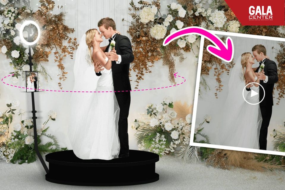 C&ocirc;ng nghệ photobooth 360 độ hiện đại gi&uacute;p kh&ocirc;ng gian tiệc cưới tại Gala Center th&ecirc;m phần đẳng cấp v&agrave; sang trọng