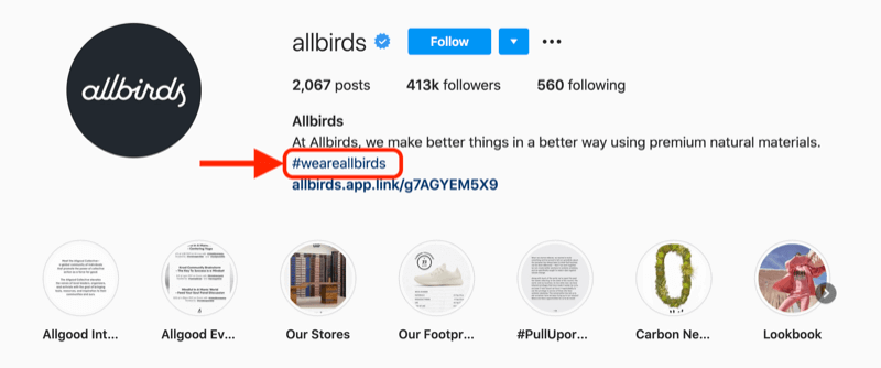 Hashtag do công ty Allbirds tạo