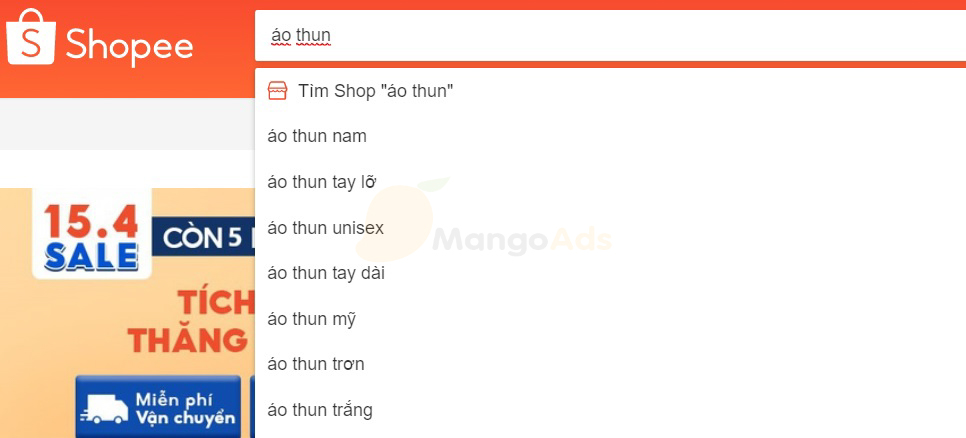 Tìm từ khóa bằng thanh tìm kiếm trên Shopee