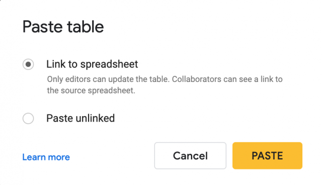 Hình 7: Chọn “Link to spreadsheet” để làm mới tất cả bảng tính cùng một lúc