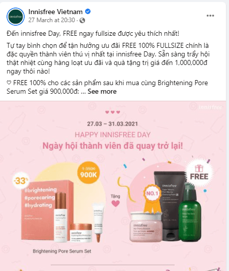 Innisfree Việt Nam tặng ngay sản phẩm dưỡng da chất lượng khi mua cùng bộ sản phẩm Brightening Pore