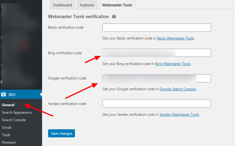 Hình 6: Cài đặt Yoast SEO cho Google Search Console của bạn