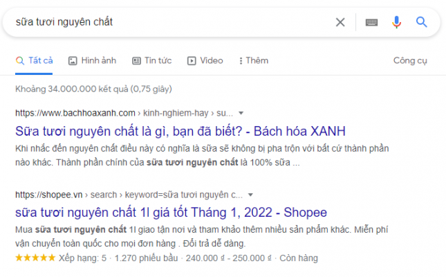 Hình 2: Tìm kiếm từ khóa trên Google giúp Google xác định hành vi và sở thích của người dùng