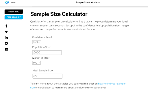 Hình 5: Sample Size Calculator là công cụ tạo khảo sát thị trường cực hữu ích