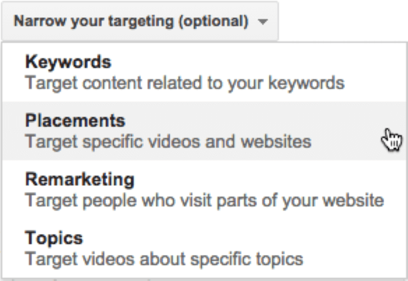 Nhắm mục tiêu khách hàng theo từ khóa, chủ đề hoặc website mà bạn muốn video quảng cáo của mình xuất hiện