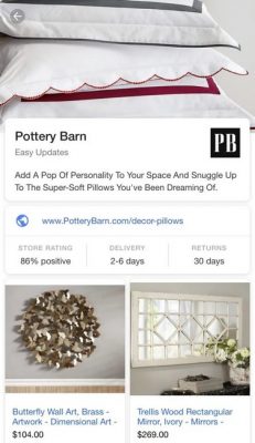 Các sản phẩm sẽ hiển thị cụ thể khi bạn nhấp vào trang web PotteryBarn.com