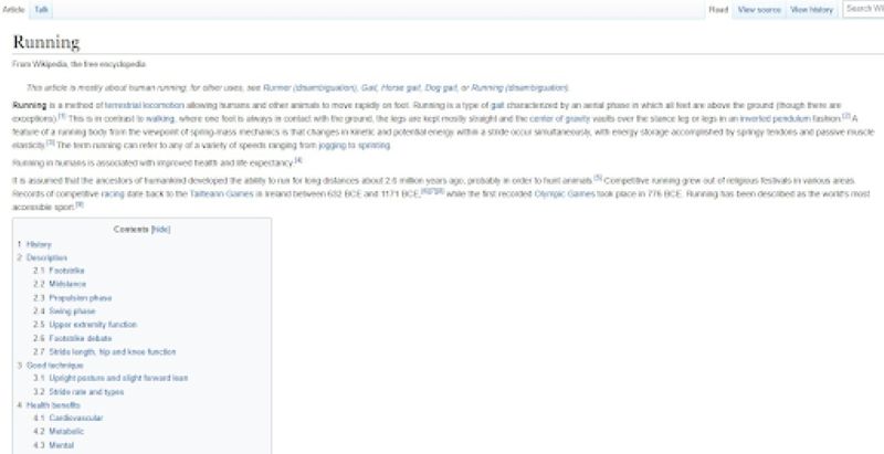 Chủ đề về running trên Wikipedia