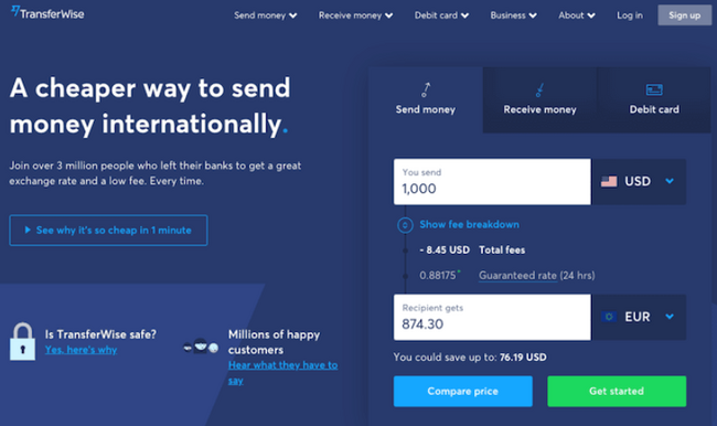 Hình 4: Landing page của TransferWise