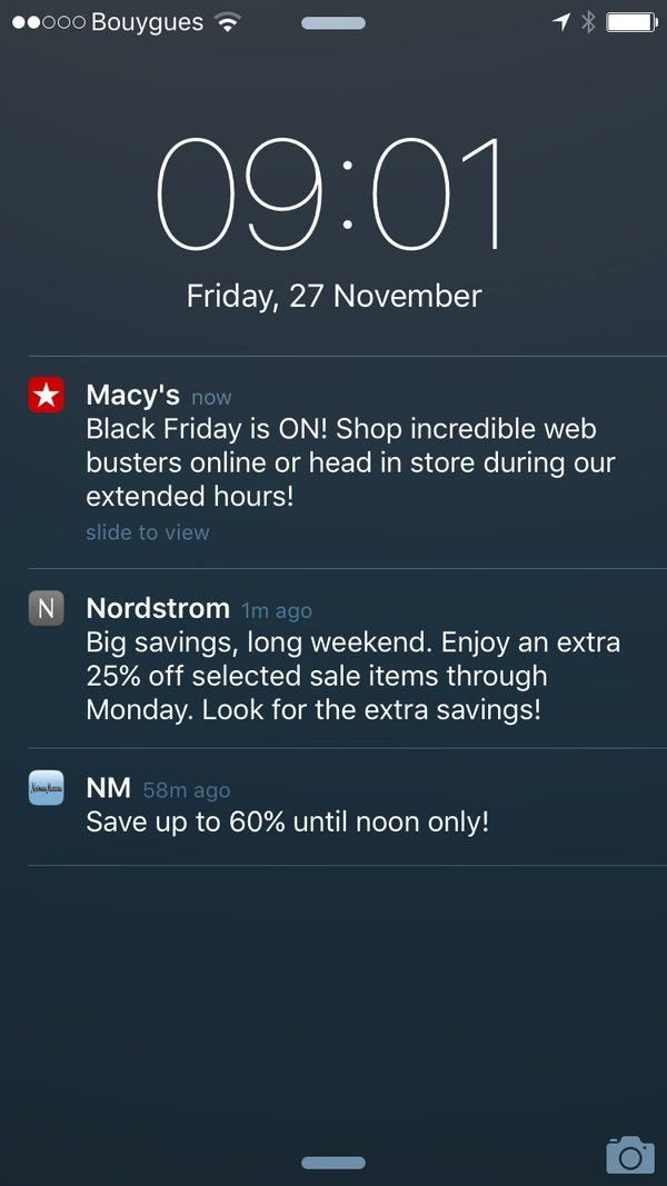 Hình 2: Push notification về đợt giảm giá vào Black Friday được gửi từ Macy’s
