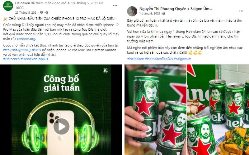 Hình 13: Người dùng chia sẻ hình ảnh cùng Heineken (phải) sau khi chiến dịch được phát động (trái)