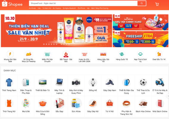 Hình 6: Trang web của Shopee sử dụng hình ảnh để hiển thị danh mục sản phẩm của họ