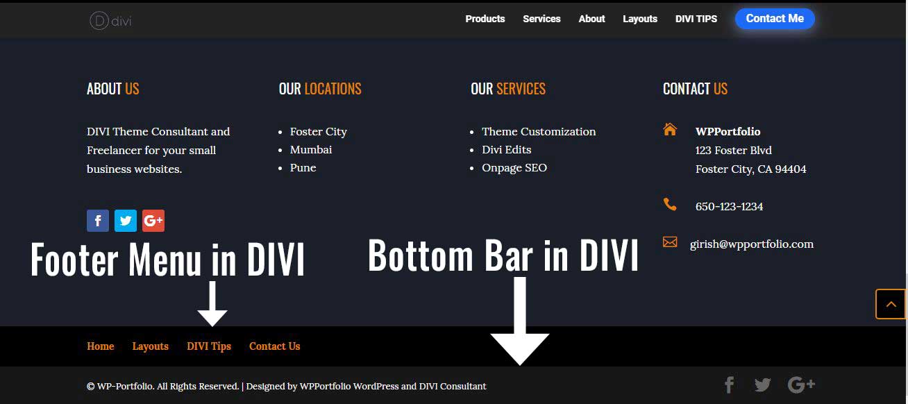 Hình 9: Menu website dạng Footer của DIVI