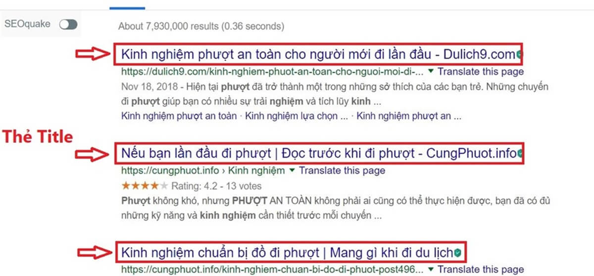 Hình 5: Kết quả tìm kiếm thể hiện thẻ title