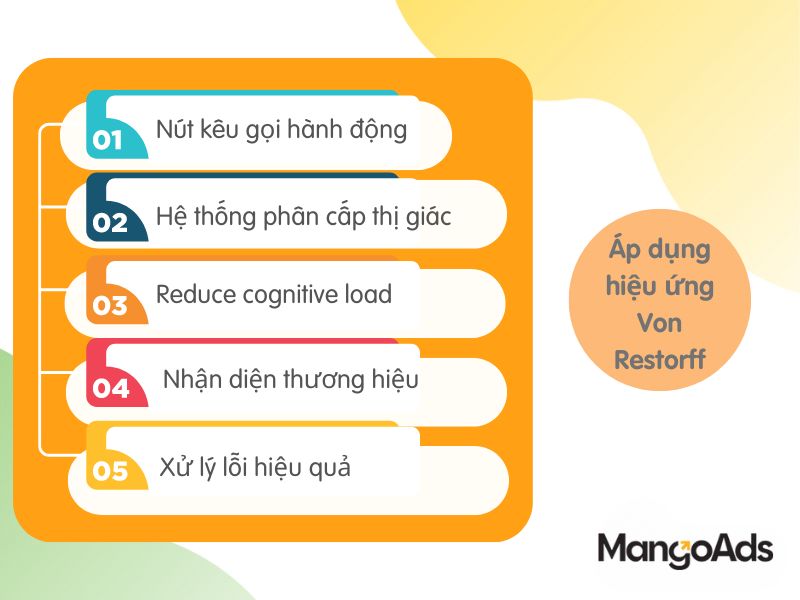 Hình 2: 5 cách áp dụng hiệu ứng Von Restorff vào thiết kế UX (Nguồn: MangoAds)