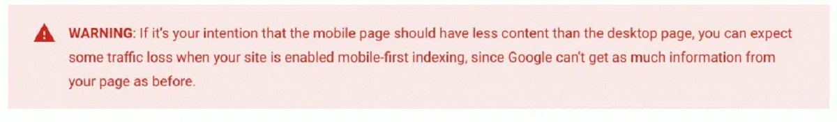 Hình 5: Cảnh báo khi được mobile-first indexing