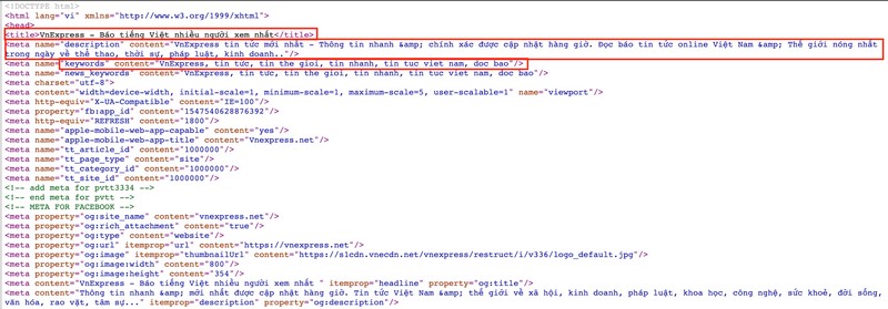 Hình 3: Văn bản HTML của website Vnexpress