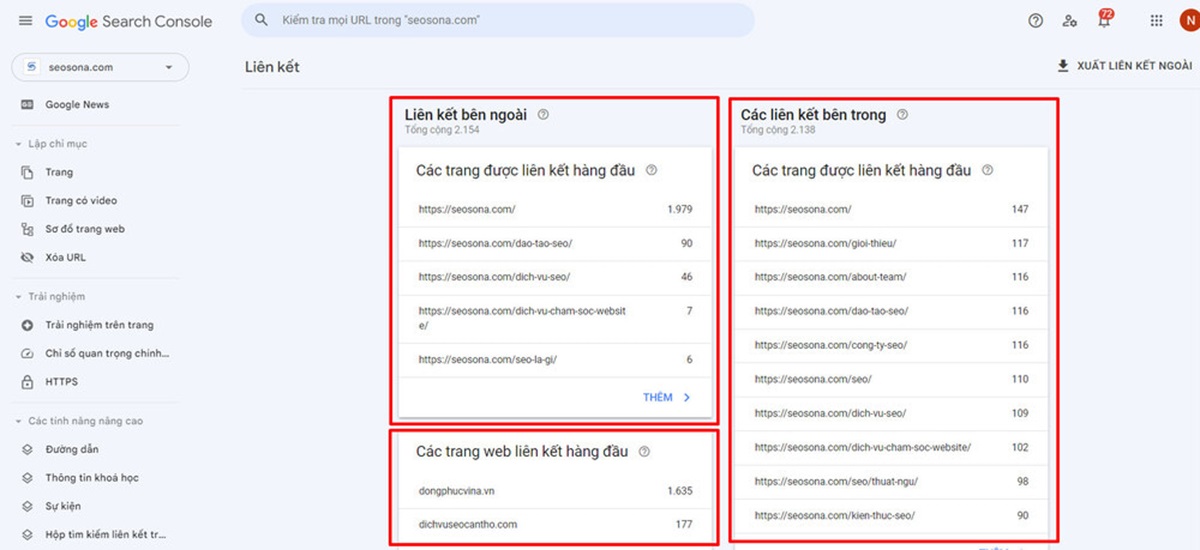 Hình 9: Phần Links trong GSC mang đến những dữ liệu hữu ích