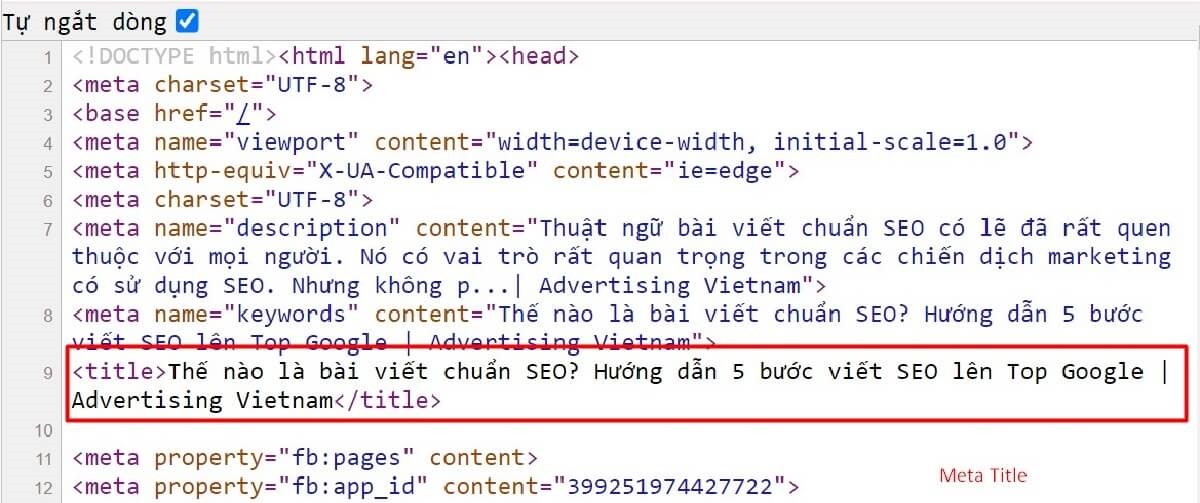 Hình 4: Các thẻ meta trong mã HTML