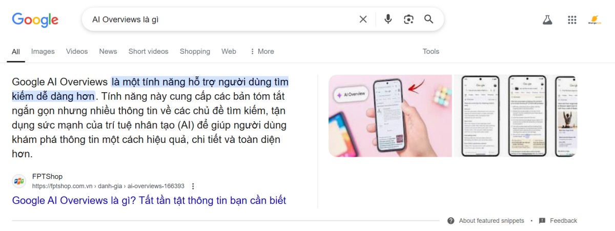 Đoạn trích hiển thị trong Featured Snippets