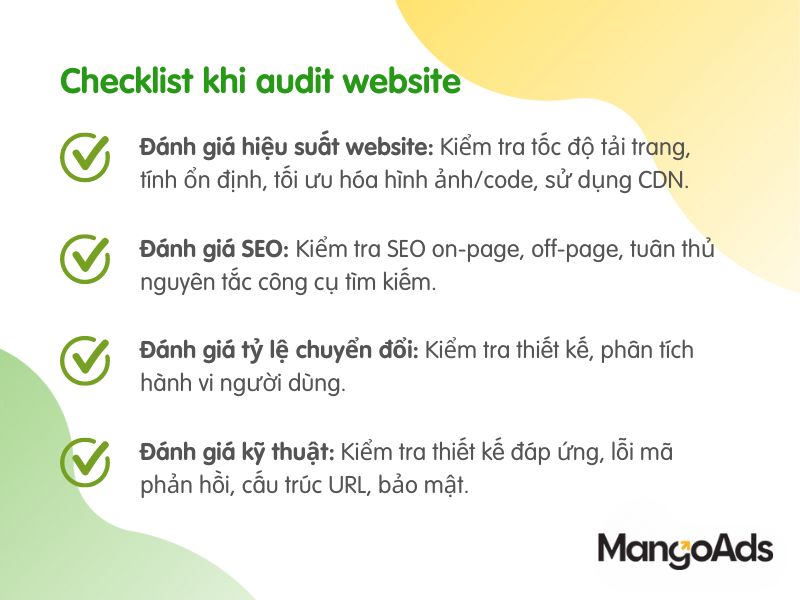 Hình 6: Các bước đánh giá khi audit website (Nguồn: MangoAds)