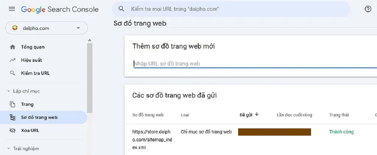  Hình 6: Gửi sơ đồ trang web lên Google Search Console