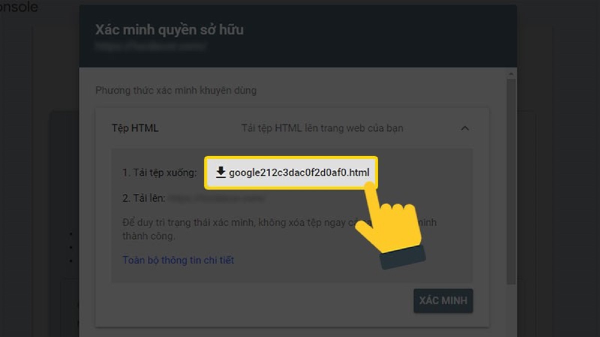   Hình 7: Cách xác minh sản phẩm (website) của bạn trong Search Console