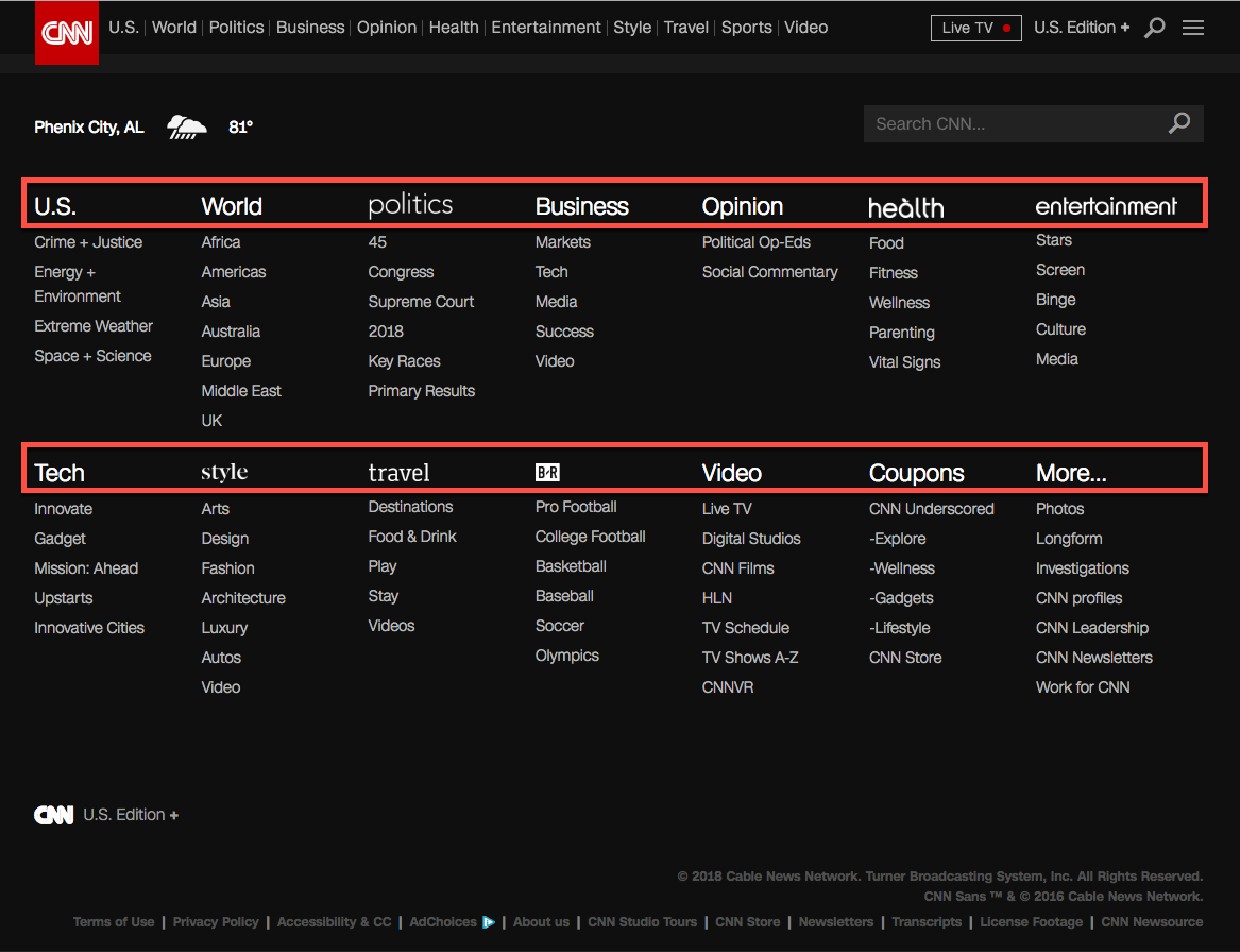 Hình 10: Menu điều hướng Footer của CNN