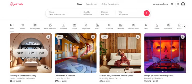 Trang chủ của Airbnb (Nguồn: blog.logrocket.com)