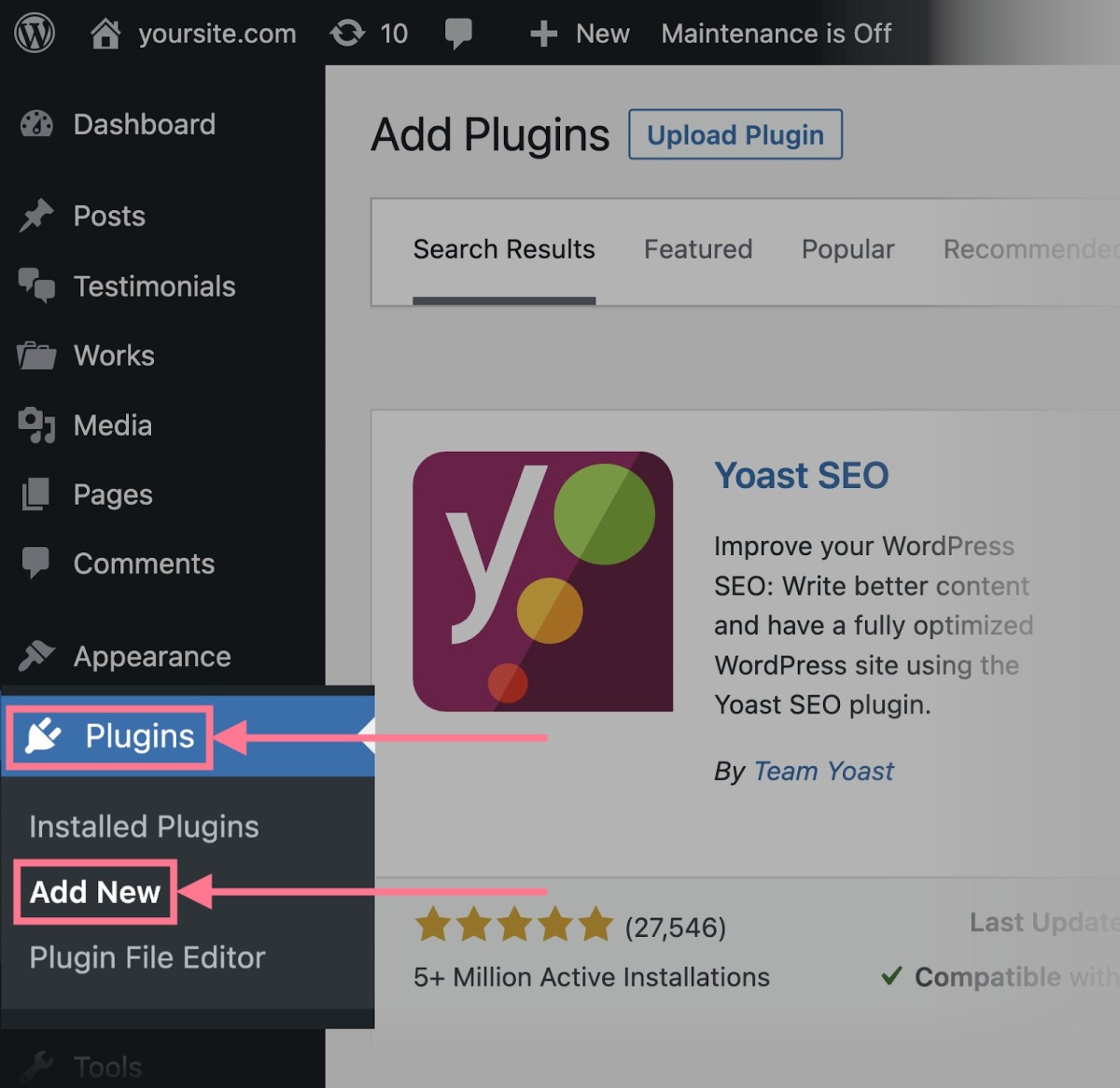 Tìm kiếm Plugin Yoast SEO trên WordPress