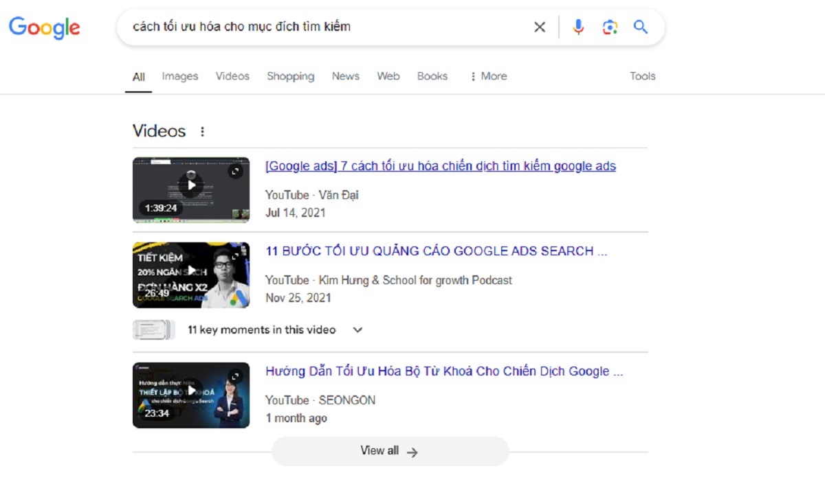  Hình 1: Kết quả cho tìm kiếm “cách tối ưu hóa cho mục đích tìm kiếm”
