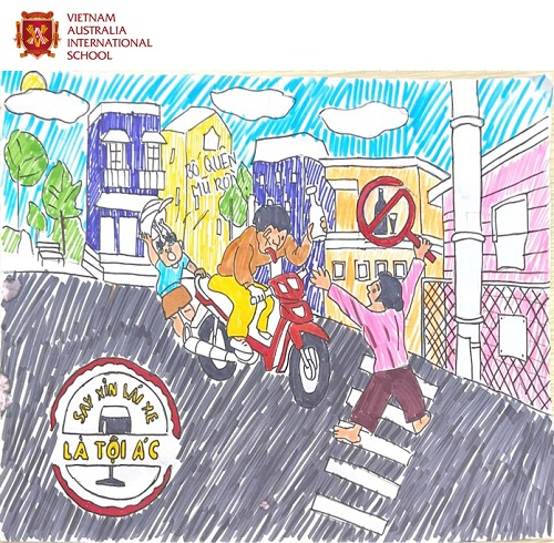 Học sinh VAS vẽ tranh về an toàn giao thông